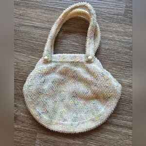 Corde Bead 50s Vintage Elegant Cream Beaded Women's Bag